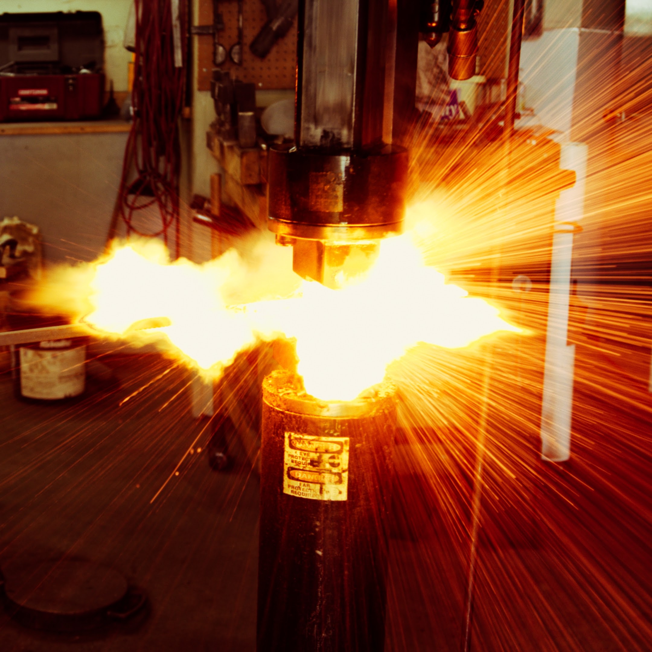 Forge welding a Beskar billet on the Power Hammer