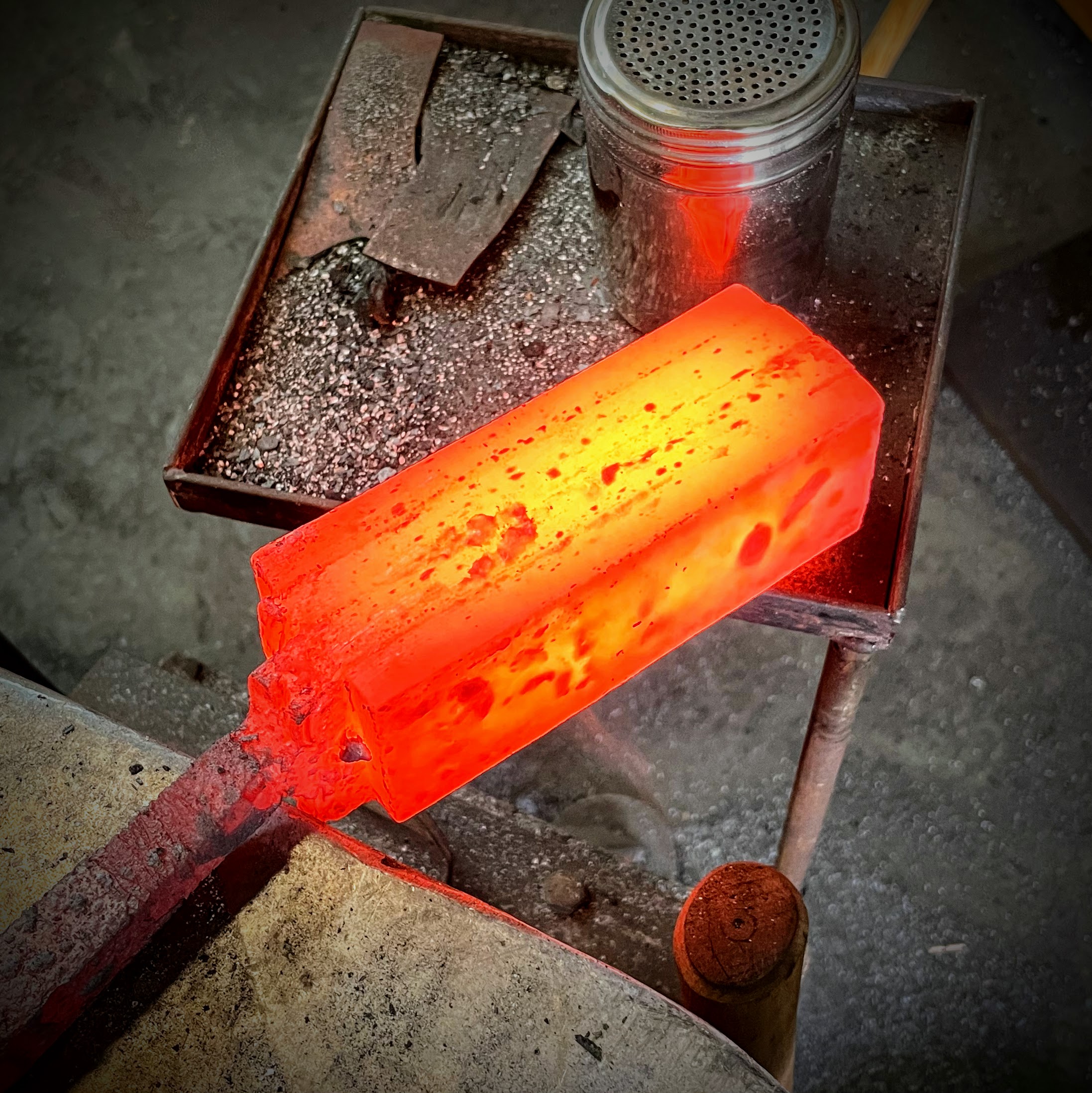 A glowing billet for Beskar after forge welding