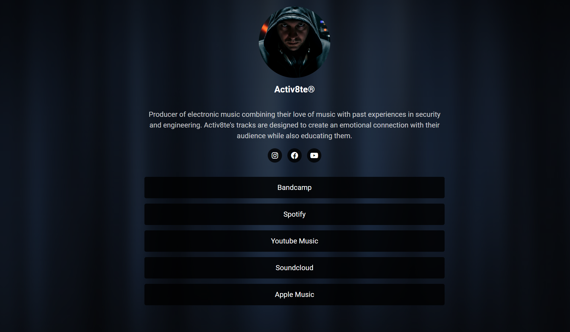 Final page showing avatar, social links, and platform links
