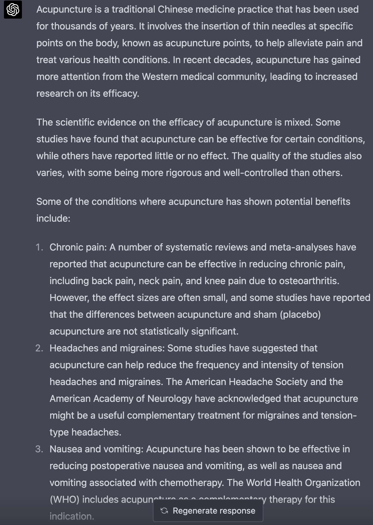 ChatGPT-4 provides a good summarization of current scientific knowledge.