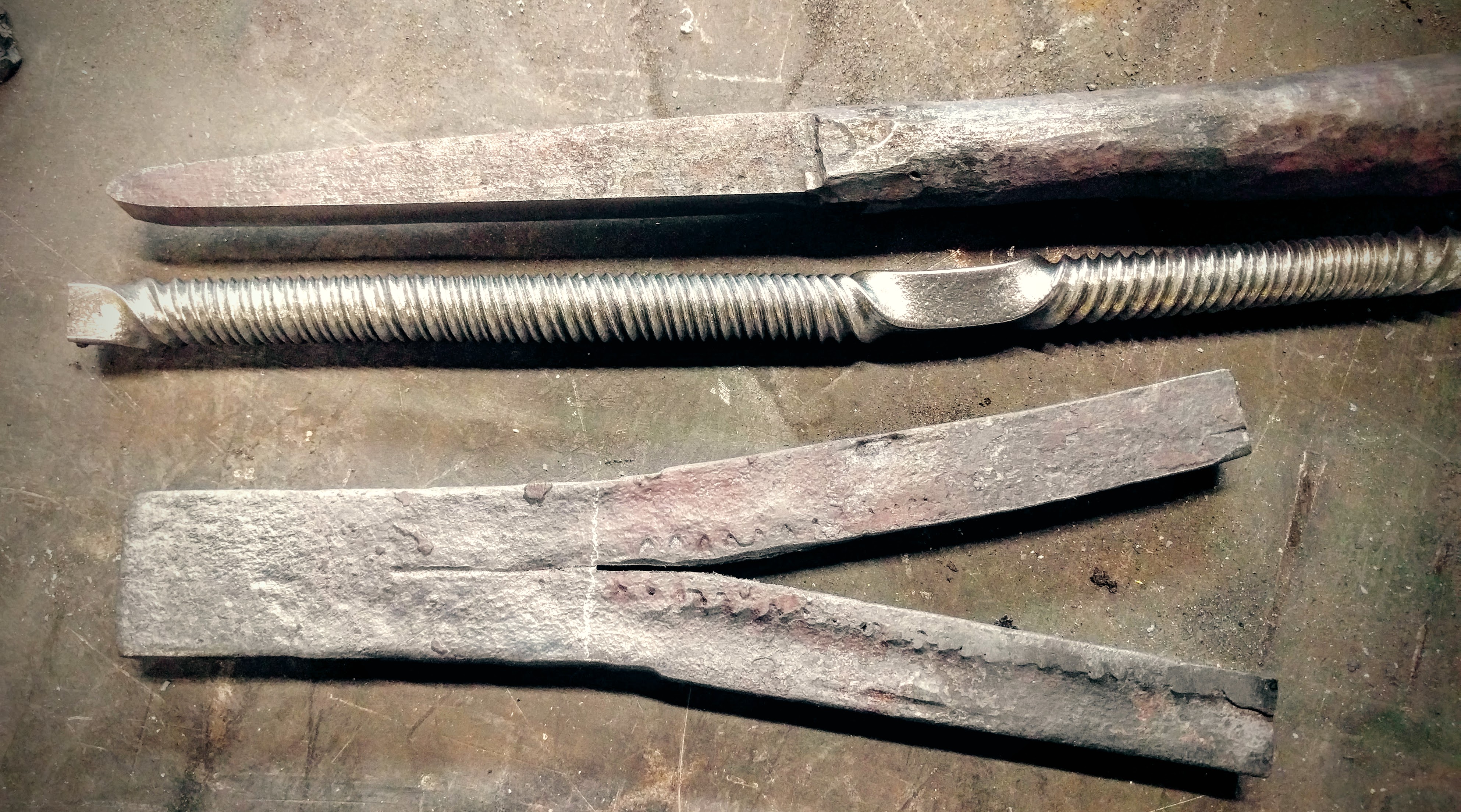 All components of the spear; ready for forge welding