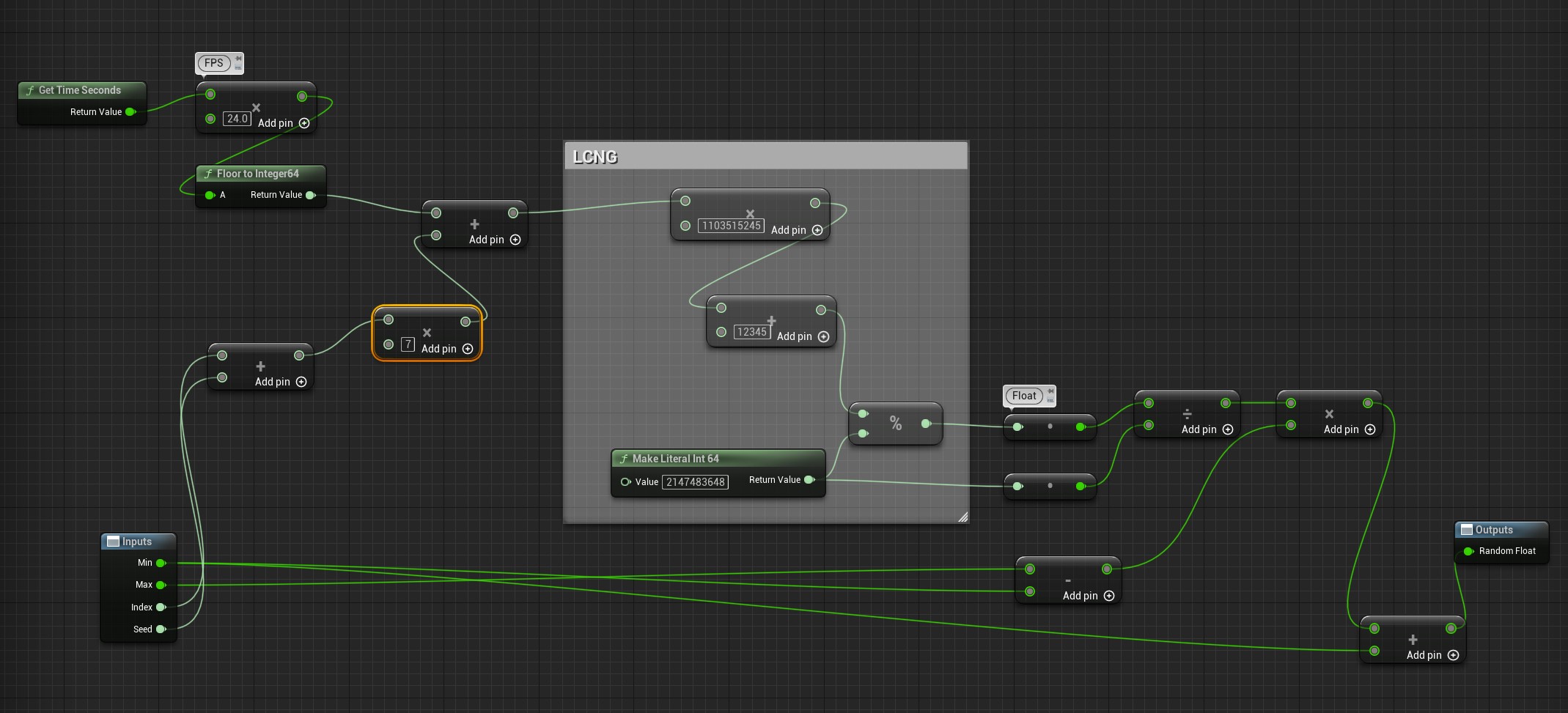 Generating numbers within a range using the LCNG seeded by time.